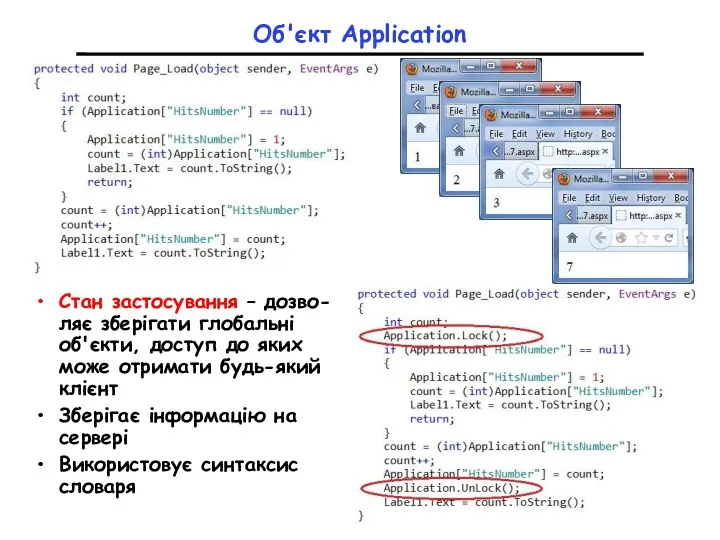 Об'єкт Application Стан застосування – дозво-ляє зберігати глобальні об'єкти, доступ до яких може