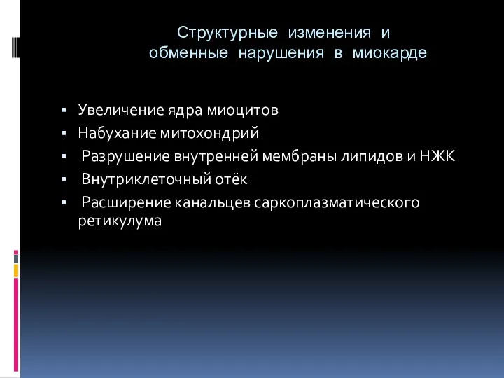 Структурные изменения и обменные нарушения в миокарде Увеличение ядра миоцитов