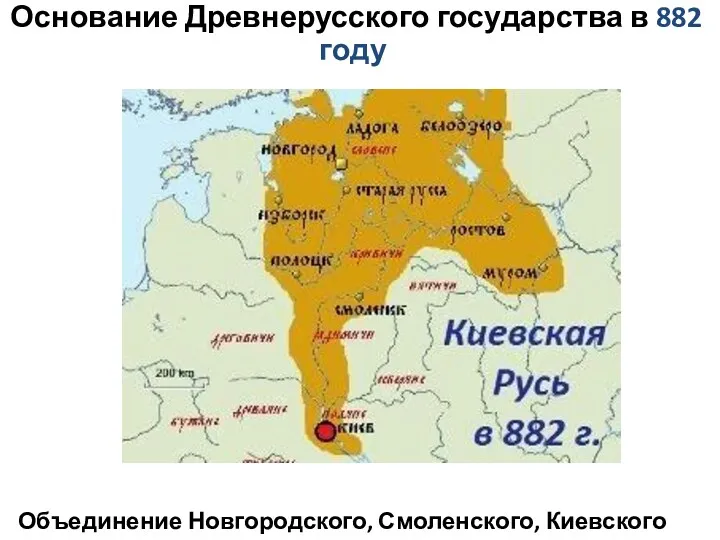 Основание Древнерусского государства в 882 году Объединение Новгородского, Смоленского, Киевского княжества