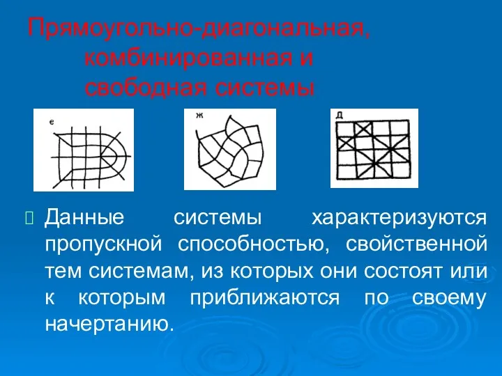 Прямоугольно-диагональная, комбинированная и свободная системы Данные системы характеризуются пропускной способностью, свойственной тем системам,