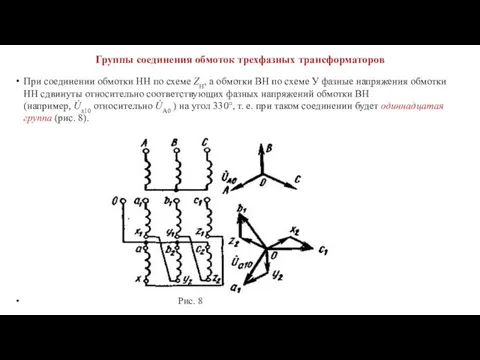 Группы соединения обмоток трехфазных трансформаторов При соединении обмотки НН по