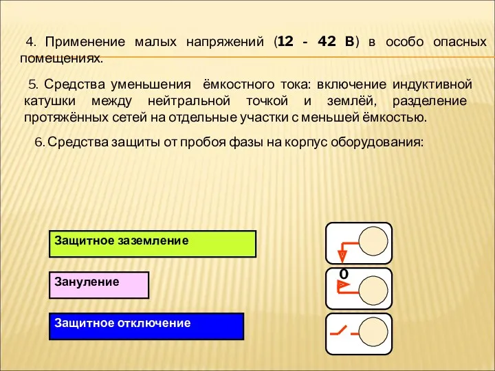 4. Применение малых напряжений (12 - 42 В) в особо