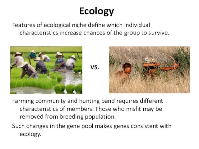 Ecology Features of ecological niche define which individual characteristics increase chances of the