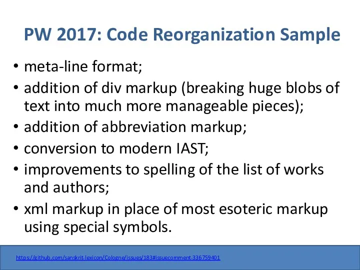 PW 2017: Code Reorganization Sample meta-line format; addition of div