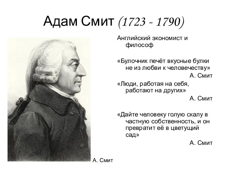 Адам Смит (1723 - 1790) Английский экономист и философ «Булочник