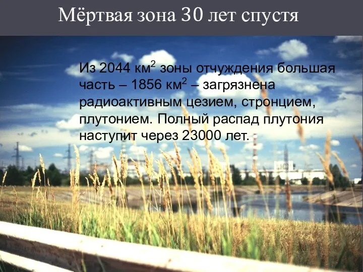 Мёртвая зона 30 лет спустя Из 2044 км2 зоны отчуждения