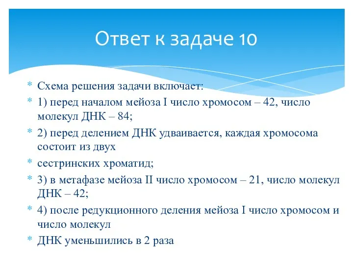 Схема решения задачи включает: 1) перед началом мейоза I число