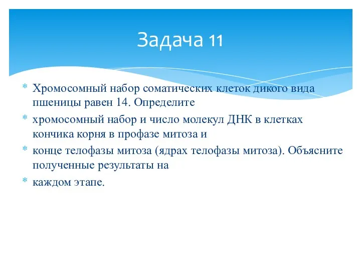 Хромосомный набор соматических клеток дикого вида пшеницы равен 14. Определите