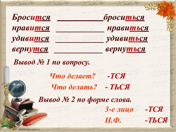 Бросится броситься нравится ___________ нравиться удивится ___________ удивиться вернутся ___________