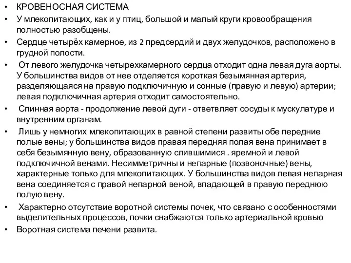 КРОВЕНОСНАЯ СИСТЕМА У млекопитающих, как и у птиц, большой и