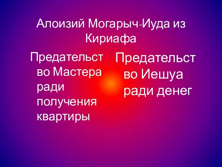 Алоизий Могарыч-Иуда из Кириафа Предательство Мастера ради получения квартиры Предательство Иешуа ради денег