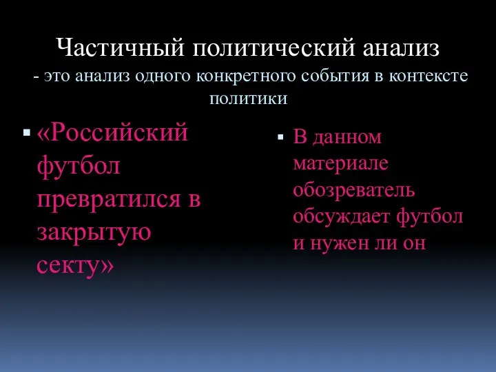 Частичный политический анализ - это анализ одного конкретного события в