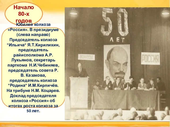 Начало 80-х годов Юбилей колхоза «Россия». В президиуме (слева направо)