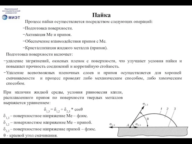 Пайка Процесс пайки осуществляется посредством следующих операций: Подготовка поверхности. Активация