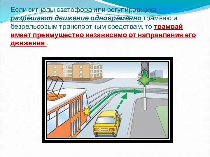 Если сигналы светофора или регулировщика разрешают движение одновременно трамваю и