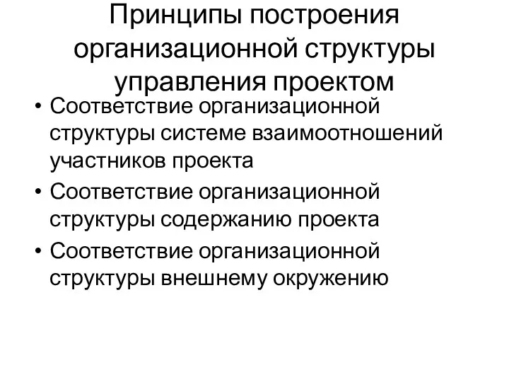 Принципы построения организационной структуры управления проектом Соответствие организационной структуры системе