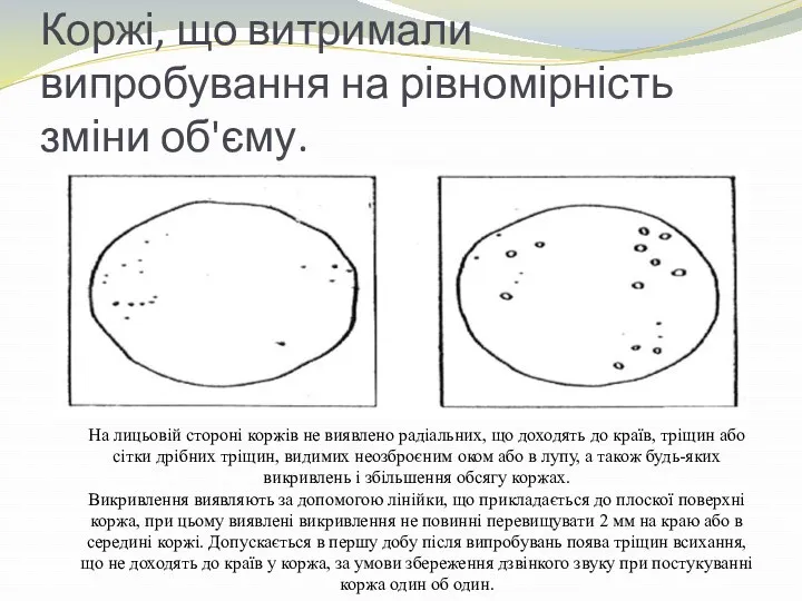 Коржі, що витримали випробування на рівномірність зміни об'єму. На лицьовій