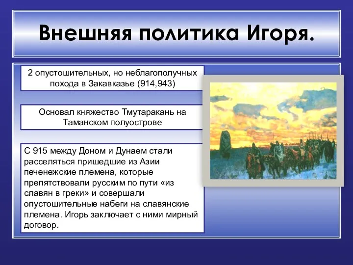 Внешняя политика Игоря. 2 опустошительных, но неблагополучных похода в Закавказье