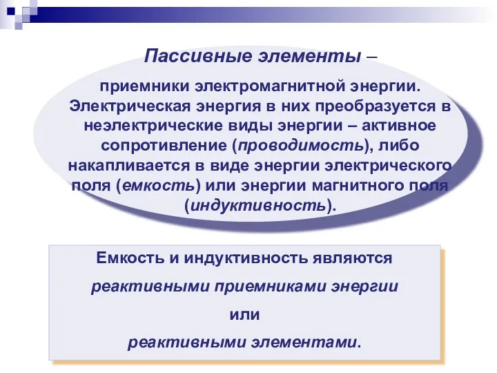 Емкость и индуктивность являются реактивными приемниками энергии или реактивными элементами.