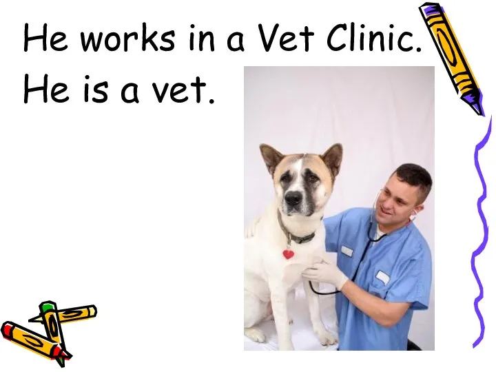 He works in a Vet Clinic. He is a vet.