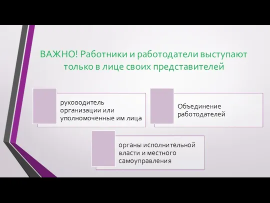 ВАЖНО! Работники и работодатели выступают только в лице своих представителей