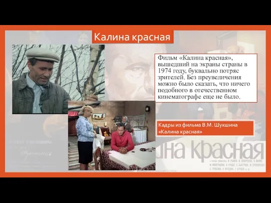 Калина красная Фильм «Калина красная», вышедший на экраны страны в