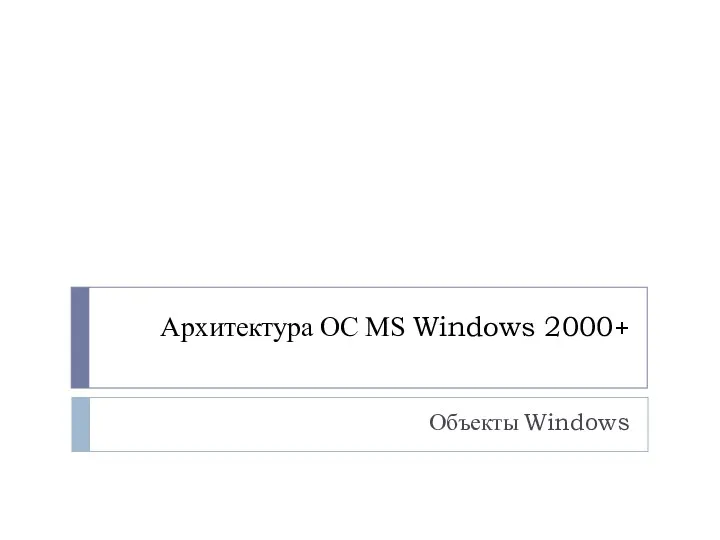 Архитектура ОС MS Windows 2000+ Объекты Windows