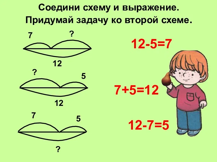 Соедини схему и выражение. Придумай задачу ко второй схеме. 7