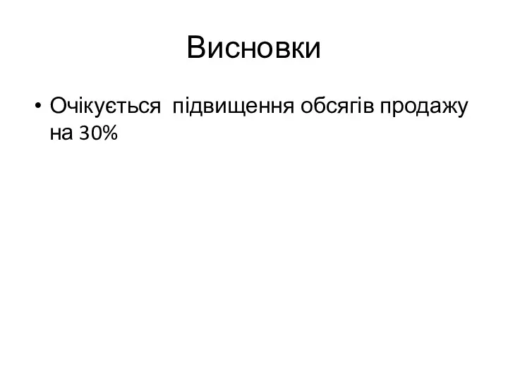 Висновки Очікується підвищення обсягів продажу на 30%