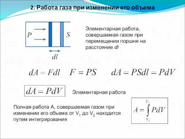 2. Работа газа при изменении его объема Элементарная работа, совершаемая