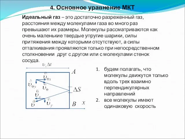 4. Основное уравнение МКТ Идеальный газ – это достаточно разреженный