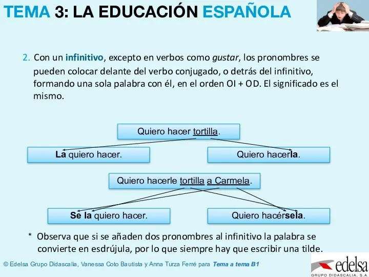 2. Con un infinitivo, excepto en verbos como gustar, los