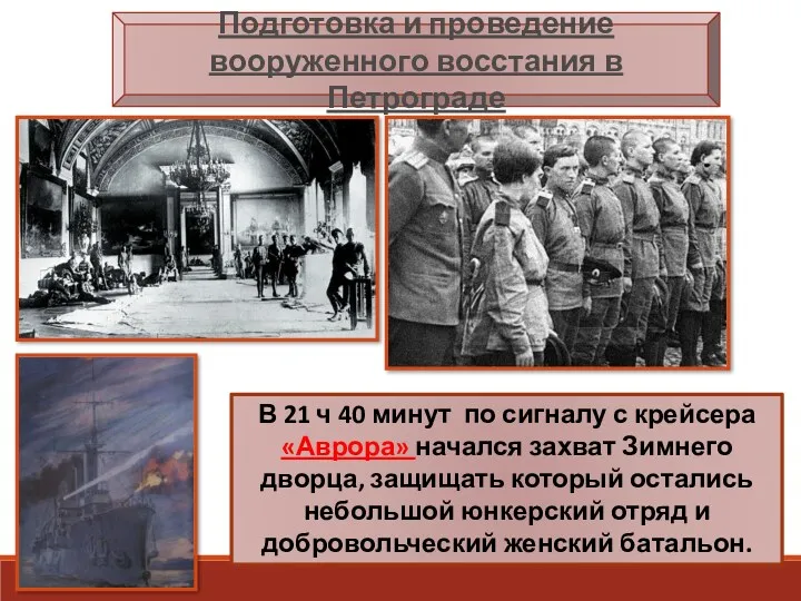 Подготовка и проведение вооруженного восстания в Петрограде В 21 ч