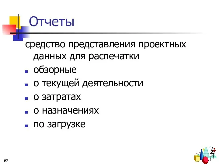 Отчеты средство представления проектных данных для распечатки обзорные о текущей деятельности о затратах