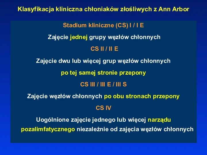 Klasyfikacja kliniczna chłoniaków złośliwych z Ann Arbor Stadium kliniczne (CS) I / I