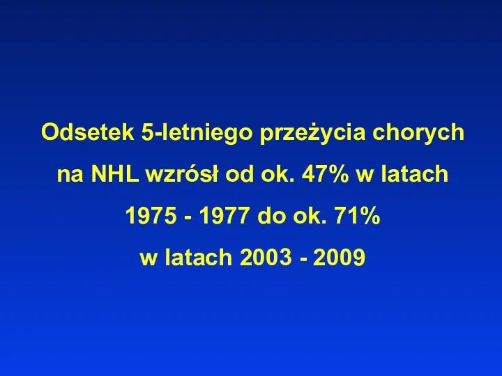 Odsetek 5-letniego przeżycia chorych na NHL wzrósł od ok. 47% w latach 1975