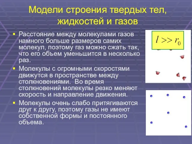 Модели строения твердых тел, жидкостей и газов Расстояние между молекулами