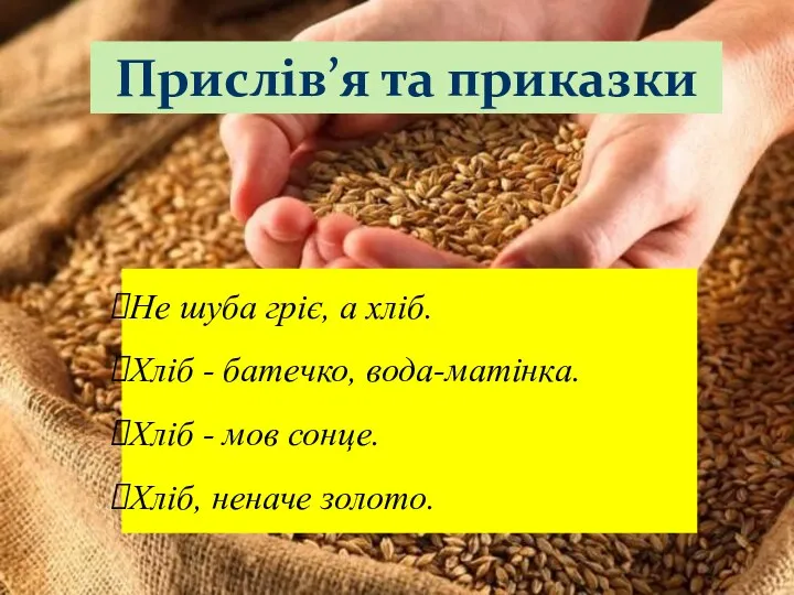 Прислів’я та приказки Не шуба гріє, а хліб. Хліб -