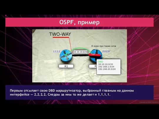 created by Dimon Domofon OSPF, пример Первым отсылает свою DBD маршрутизатор, выбранный главным