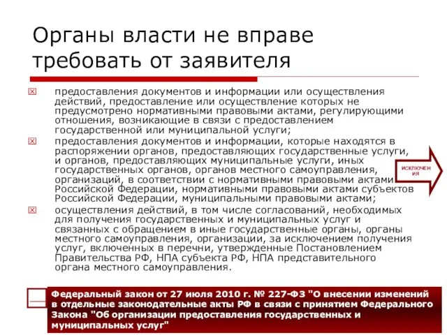 Органы власти не вправе требовать от заявителя предоставления документов и