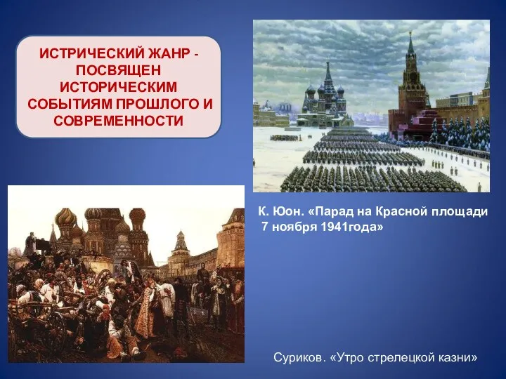 ИСТРИЧЕСКИЙ ЖАНР - ПОСВЯЩЕН ИСТОРИЧЕСКИМ СОБЫТИЯМ ПРОШЛОГО И СОВРЕМЕННОСТИ К.