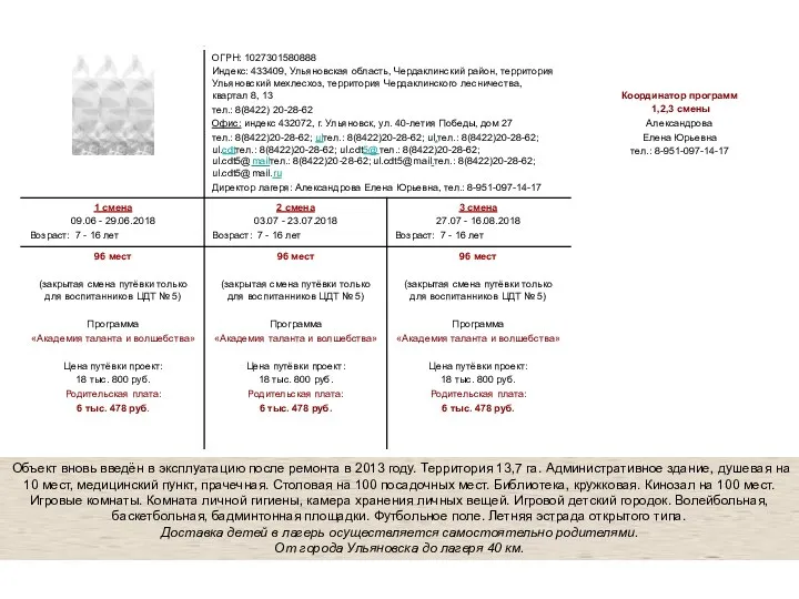 Объект вновь введён в эксплуатацию после ремонта в 2013 году.