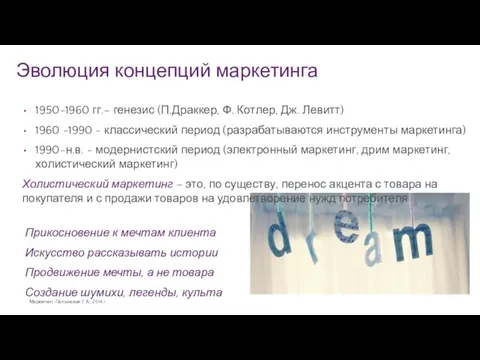 Эволюция концепций маркетинга Маркетинг. Полынская Г.А., 2014 г. Прикосновение к