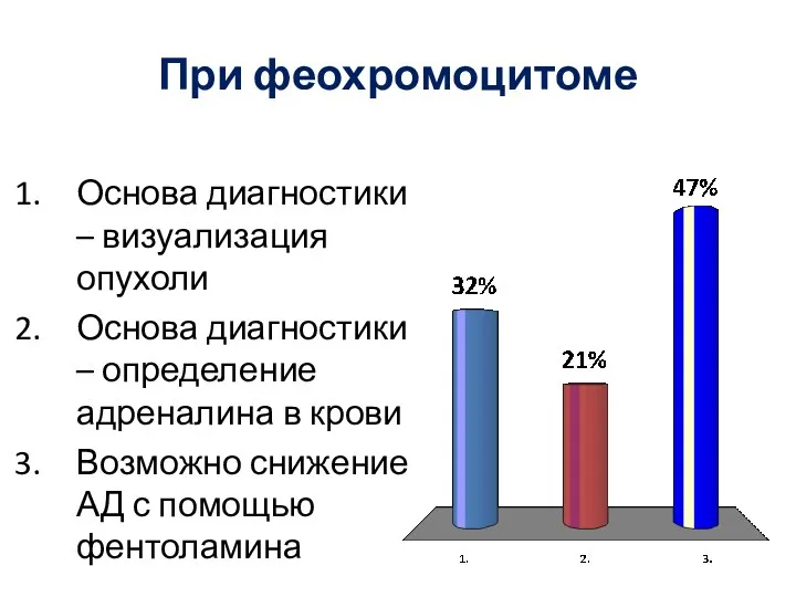 При феохромоцитоме Основа диагностики – визуализация опухоли Основа диагностики –