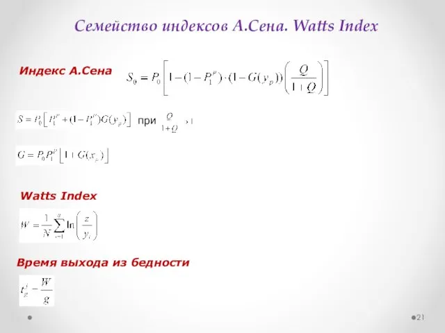 Семейство индексов А.Сена. Watts Index при Индекс А.Сена Watts Index Время выхода из бедности