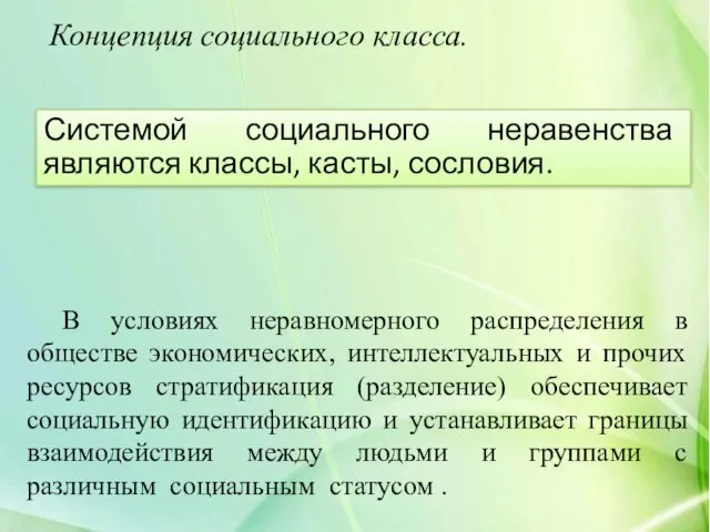 Концепция социального класса. Системой социального неравенства являются классы, касты, сословия.