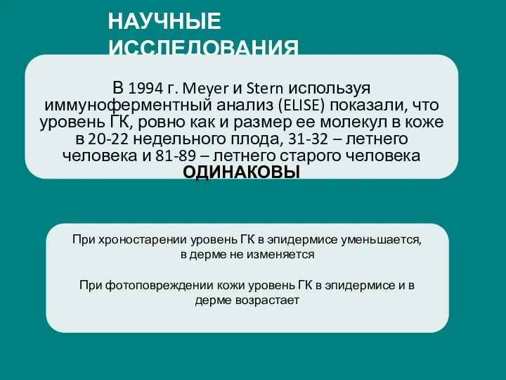 НАУЧНЫЕ ИССЛЕДОВАНИЯ В 1994 г. Meyer и Stern используя иммуноферментный