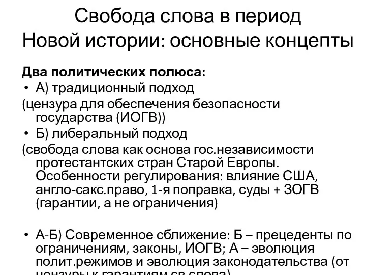 Свобода слова в период Новой истории: основные концепты Два политических