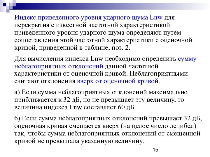 Индекс приведенного уровня ударного шума Lnw для перекрытия с известной