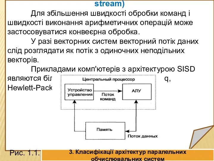 SISD (single instruction stream / single data stream) Для збільшення